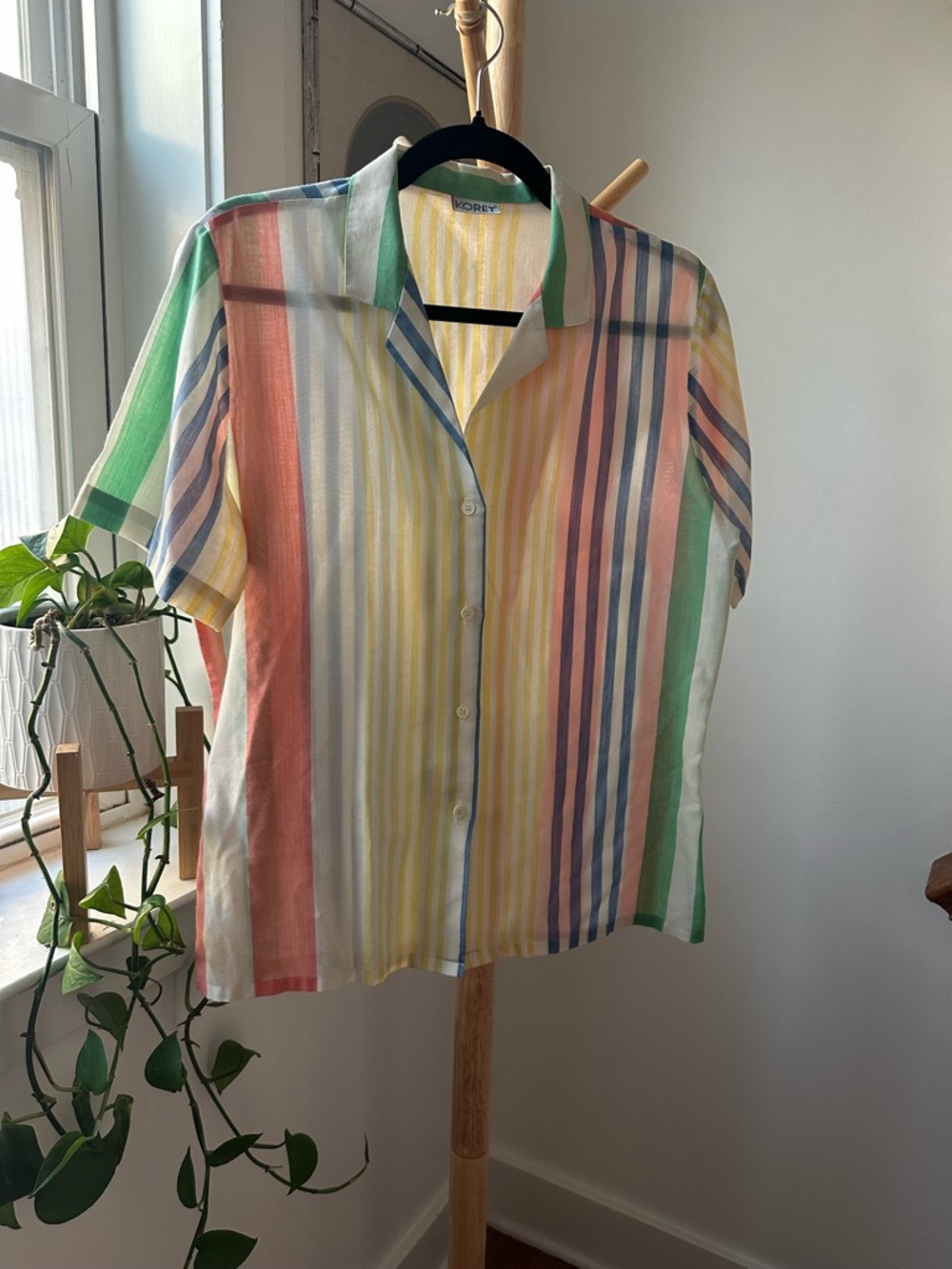 Koret Vintage Pastel Stripe Short-Sleeve Shirt SZ M